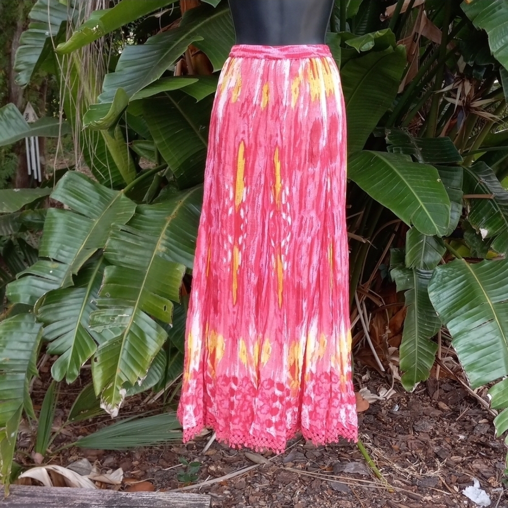 🌻Coldwater Creek Matchstick Pleaded. Pink and Yellow Maxi Skirt